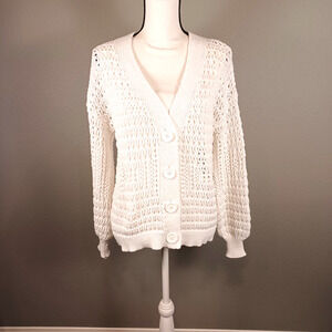 Daytrip Chunky Knit White Crochet Cardigan - Size XS